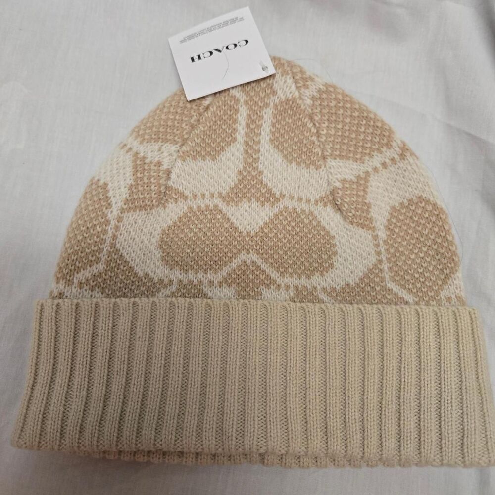 Coach Women's Tan and Cream Hat